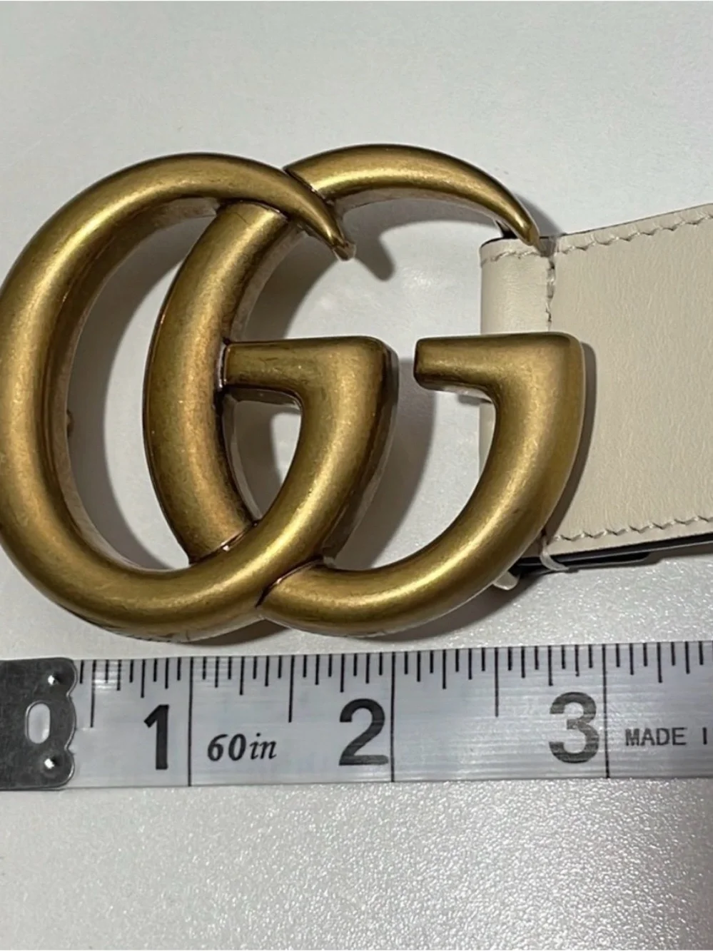 Gucci Cream Leather Double G Buckle Belt